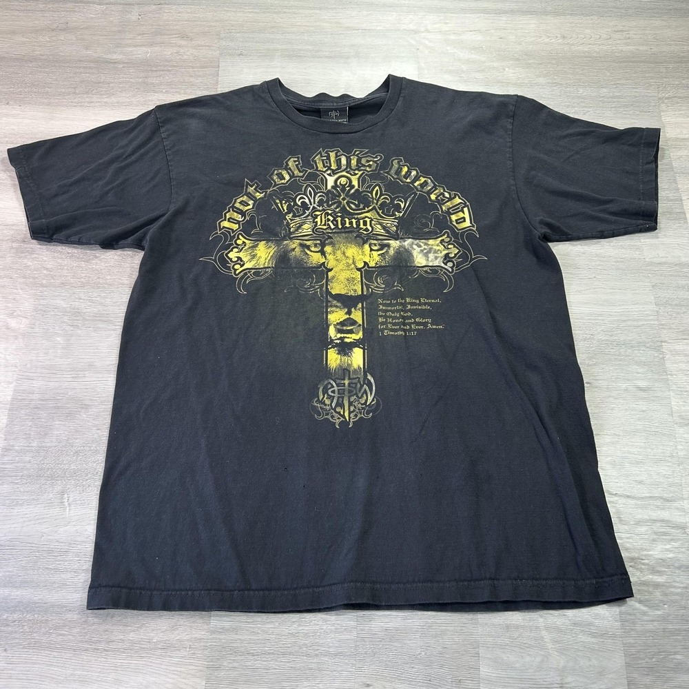 VINTAGE Not Of This World Shirt Mens 2XL Black Cross Bible Verse Tee Y2K